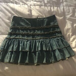 Dkny Green Bubble Mini Skirt with Ruffled Tiers